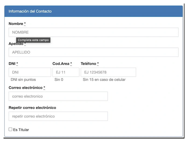 Paso 2 para sacar turno de la VTV en Berazategui: información del contacto